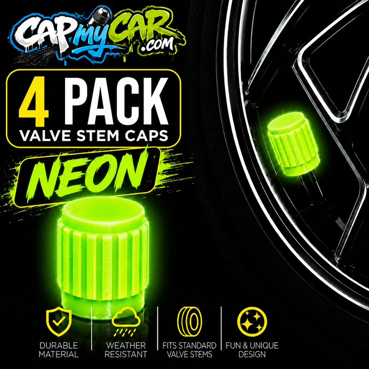 Neon Valve Stem Caps (4 Pack) – Bright Color Tire Valve Covers for Cars, Trucks &amp; Bikes