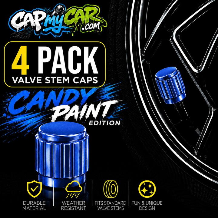 Candy Paint Valve Stem Caps (4 Pack) – Metallic Custom Tire Valve Covers for Cars, Trucks &amp; Bikes