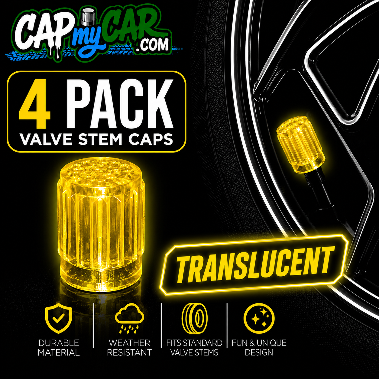 Translucent Tire Valve Stem Caps – Clear Colored 4 Pack | Cap My Car