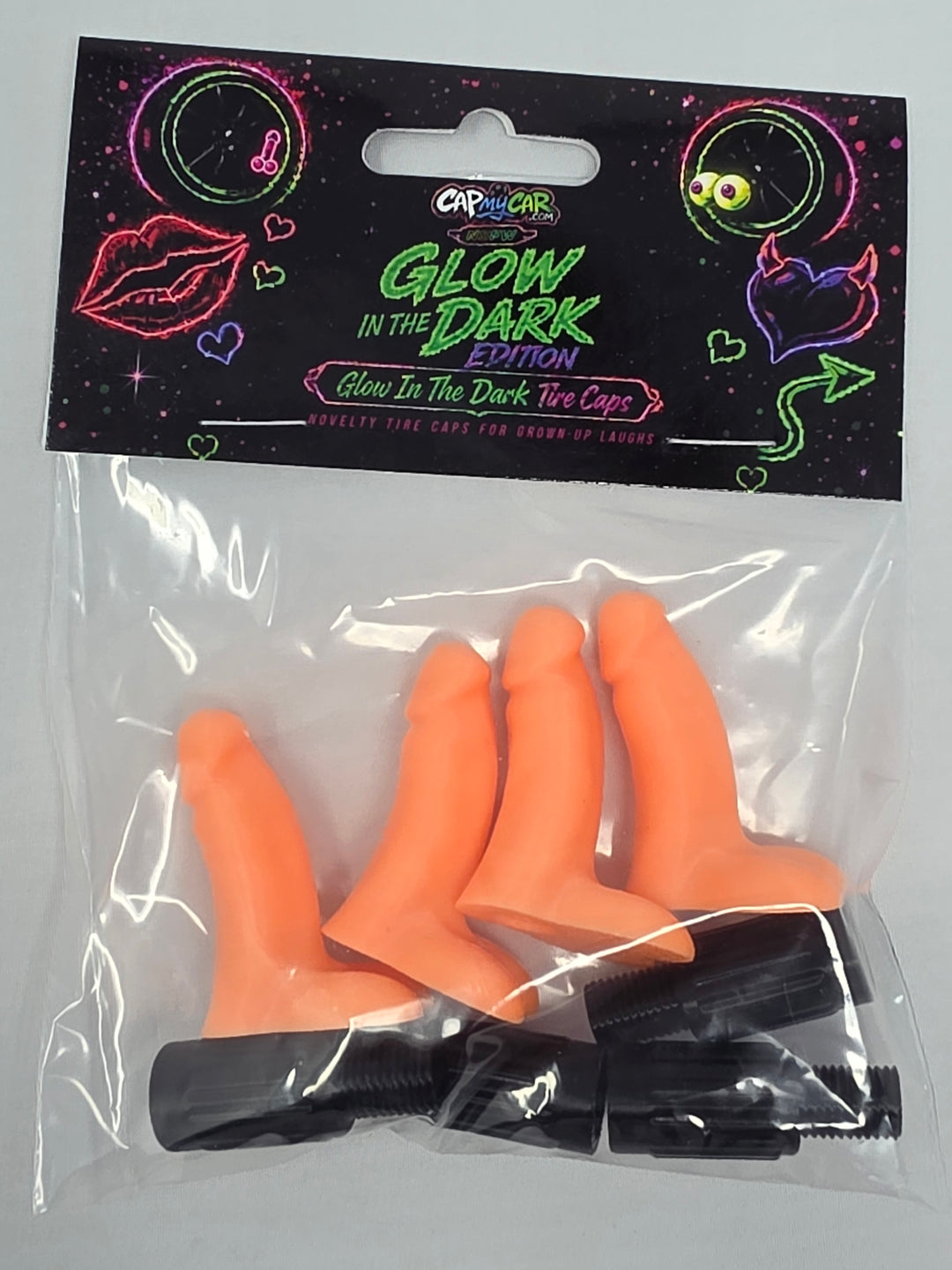 Glow in the Dark Penis Valve Stem Caps (4 Pack)