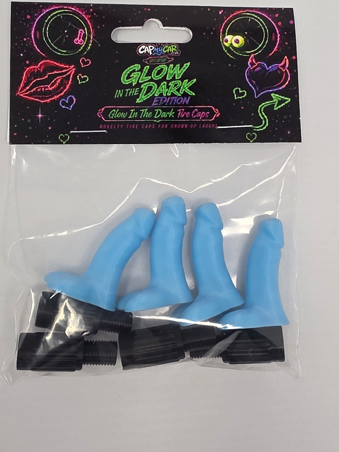 Glow in the Dark Penis Valve Stem Caps (4 Pack)