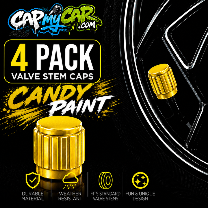 Candy Paint Valve Stem Caps (4 Pack) – Metallic Custom Tire Valve Covers for Cars, Trucks &amp; Bikes