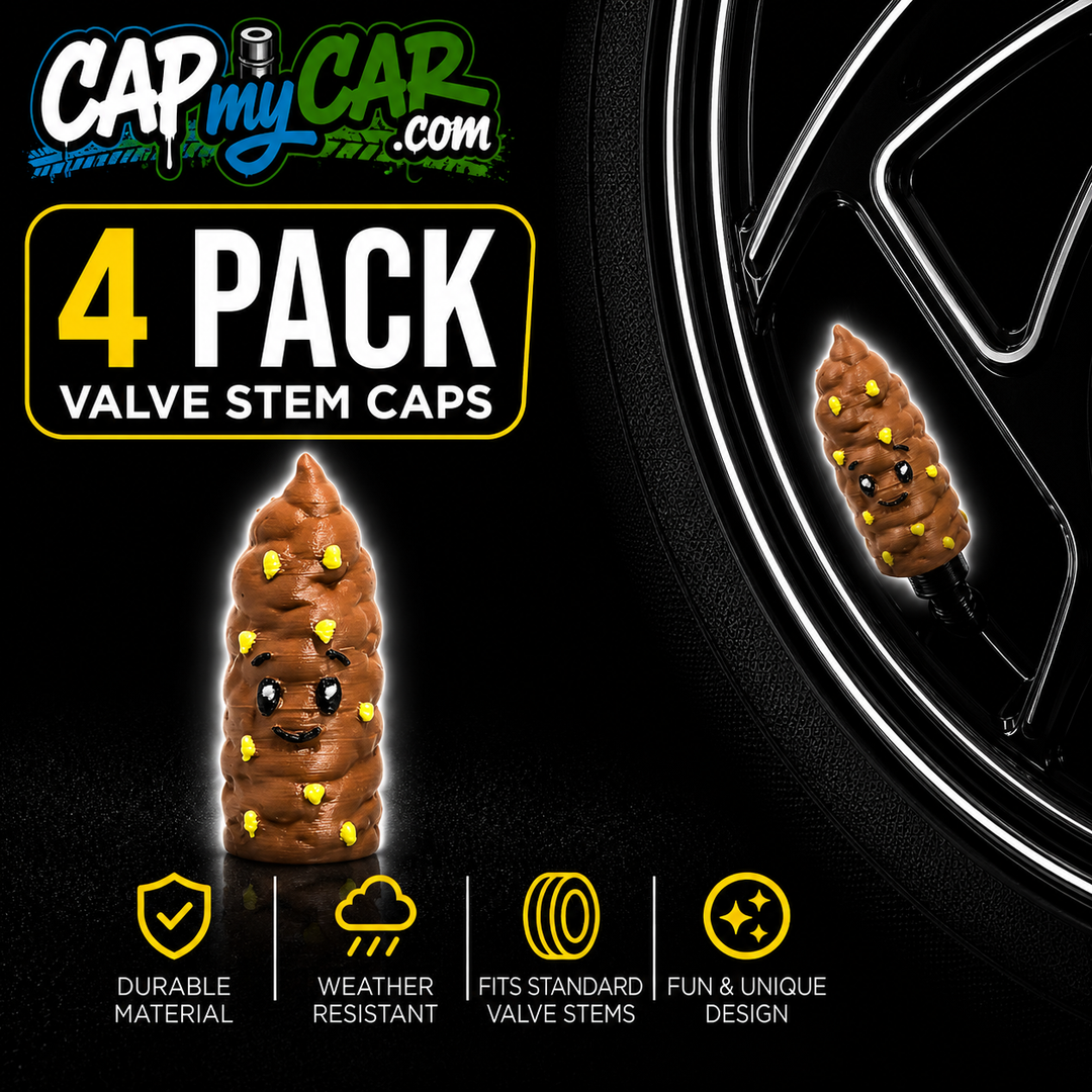Corn Poop Emoji Funny Novelty Tire Valve Stem Caps 4 Pack | Cap My Car