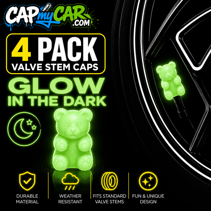 Glow in the Dark Gummy Bear Valve Stem Caps (4 Pack)