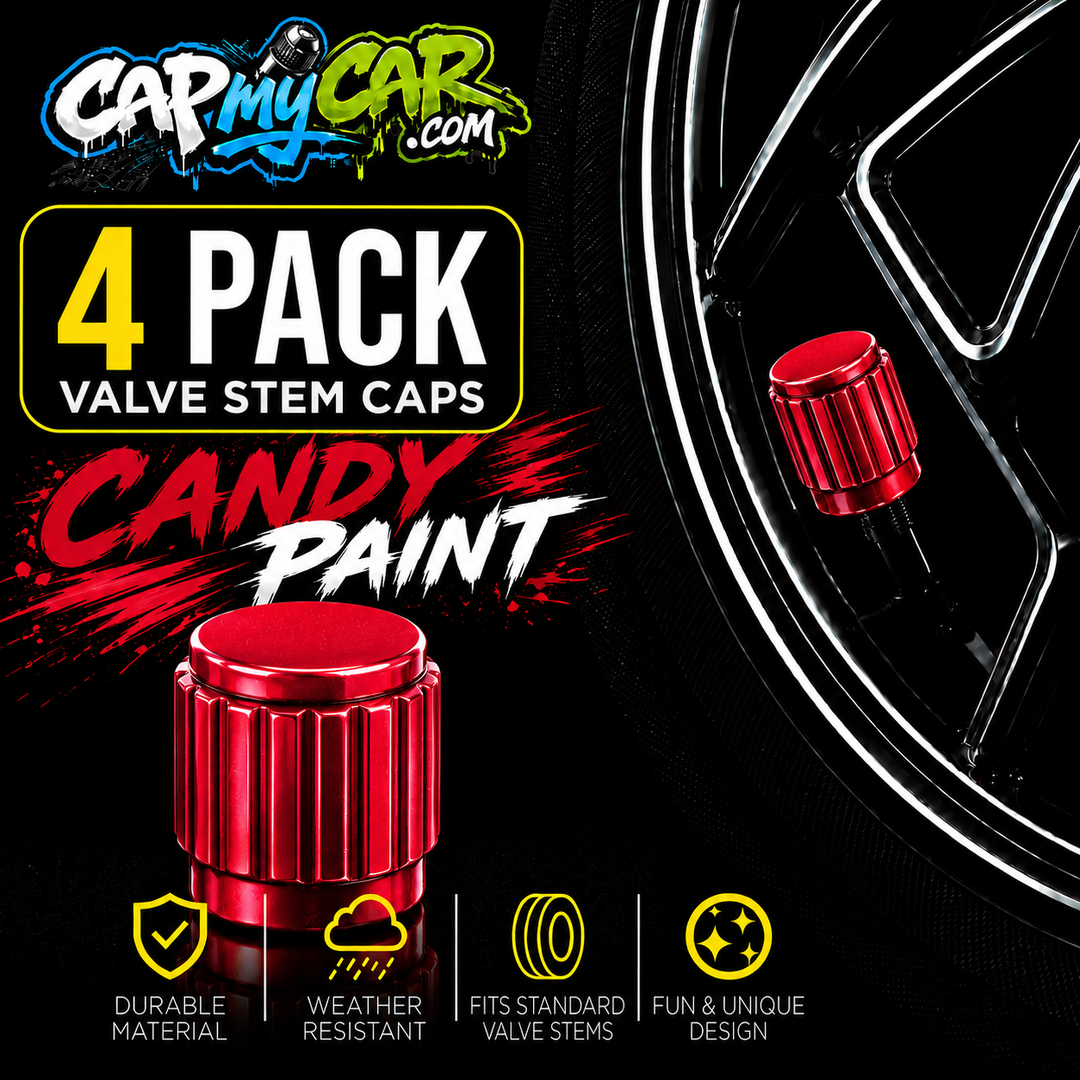 Candy Paint Valve Stem Caps (4 Pack) – Metallic Custom Tire Valve Covers for Cars, Trucks &amp; Bikes