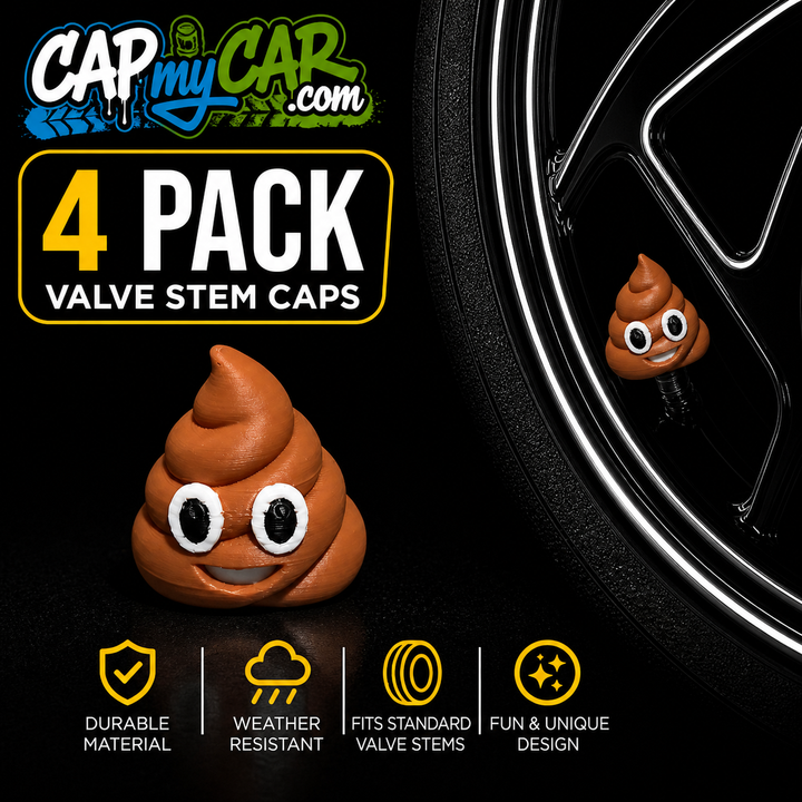 Poop Emoji Tire Valve Caps