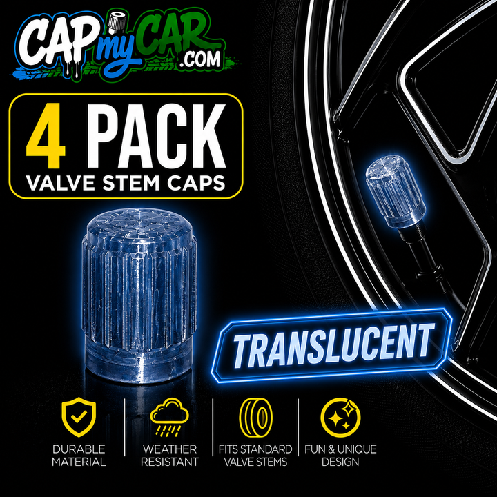 Translucent Tire Valve Stem Caps – Clear Colored 4 Pack | Cap My Car