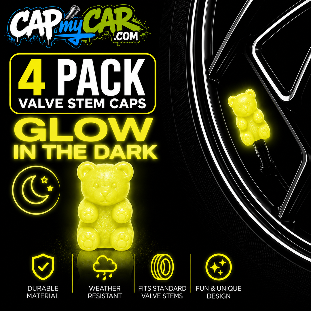 Glow in the Dark Gummy Bear Valve Stem Caps (4 Pack)