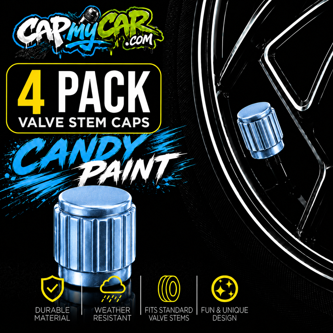 Candy Paint Valve Stem Caps (4 Pack) – Metallic Custom Tire Valve Covers for Cars, Trucks &amp; Bikes