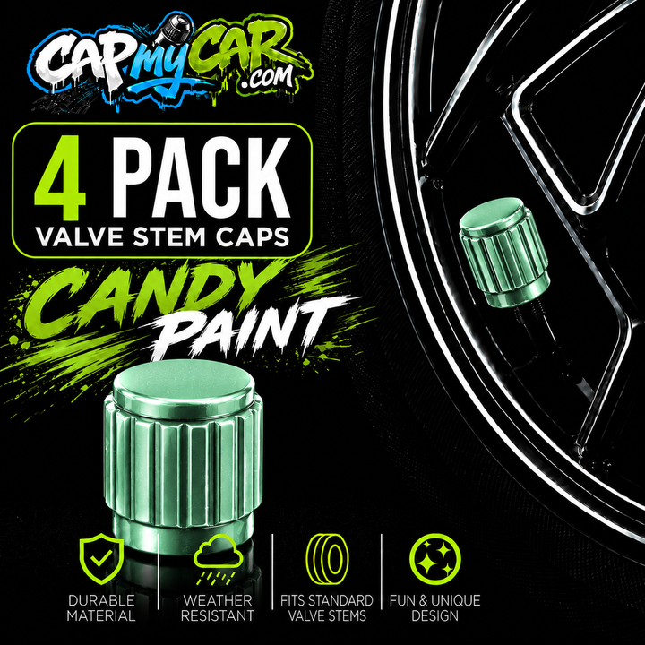 Candy Paint Valve Stem Caps (4 Pack) – Metallic Custom Tire Valve Covers for Cars, Trucks &amp; Bikes