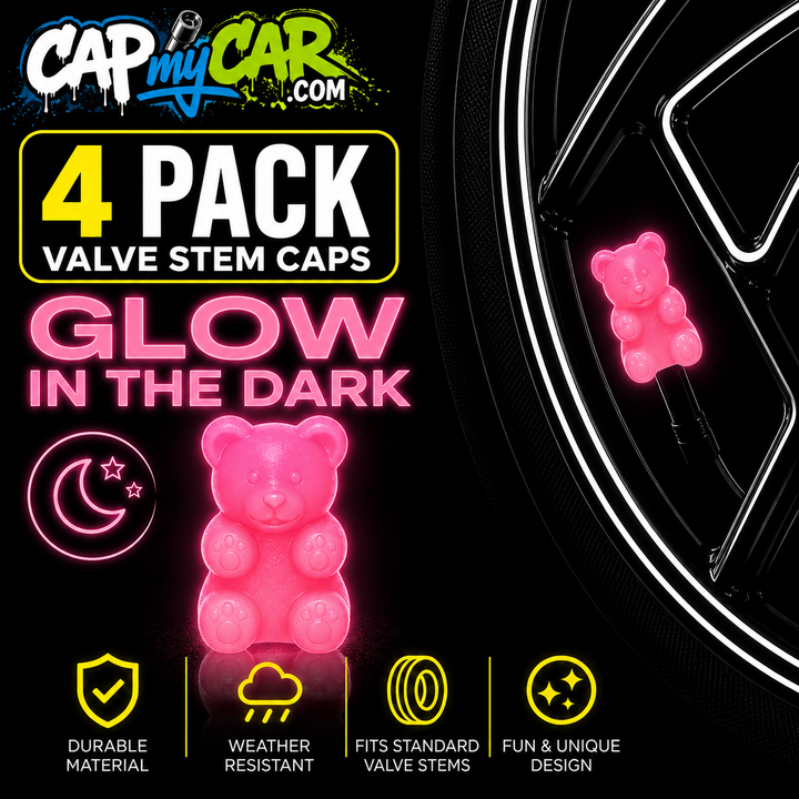 Glow in the Dark Gummy Bear Valve Stem Caps (4 Pack)