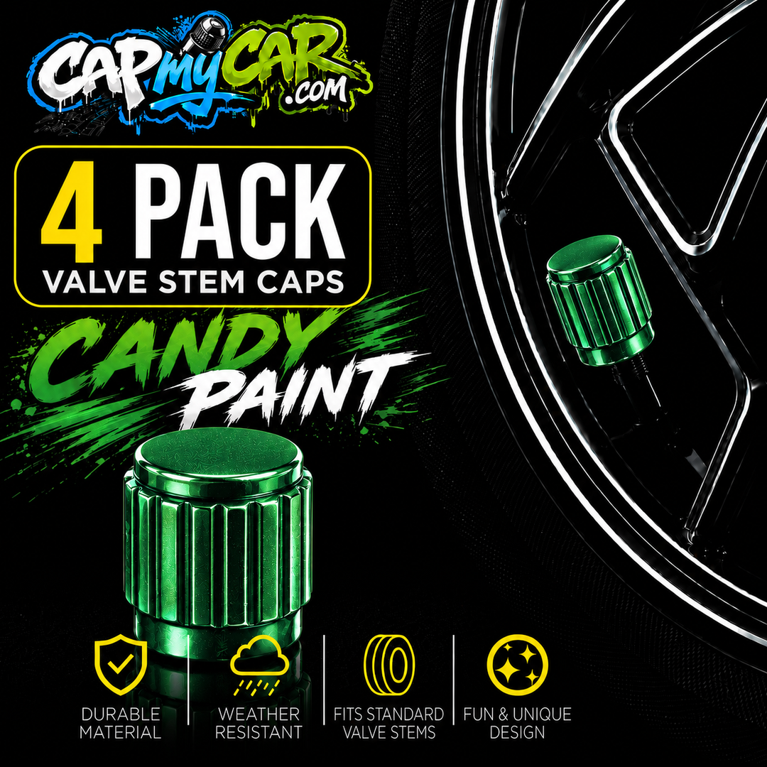 Candy Paint Valve Stem Caps (4 Pack) – Metallic Custom Tire Valve Covers for Cars, Trucks &amp; Bikes