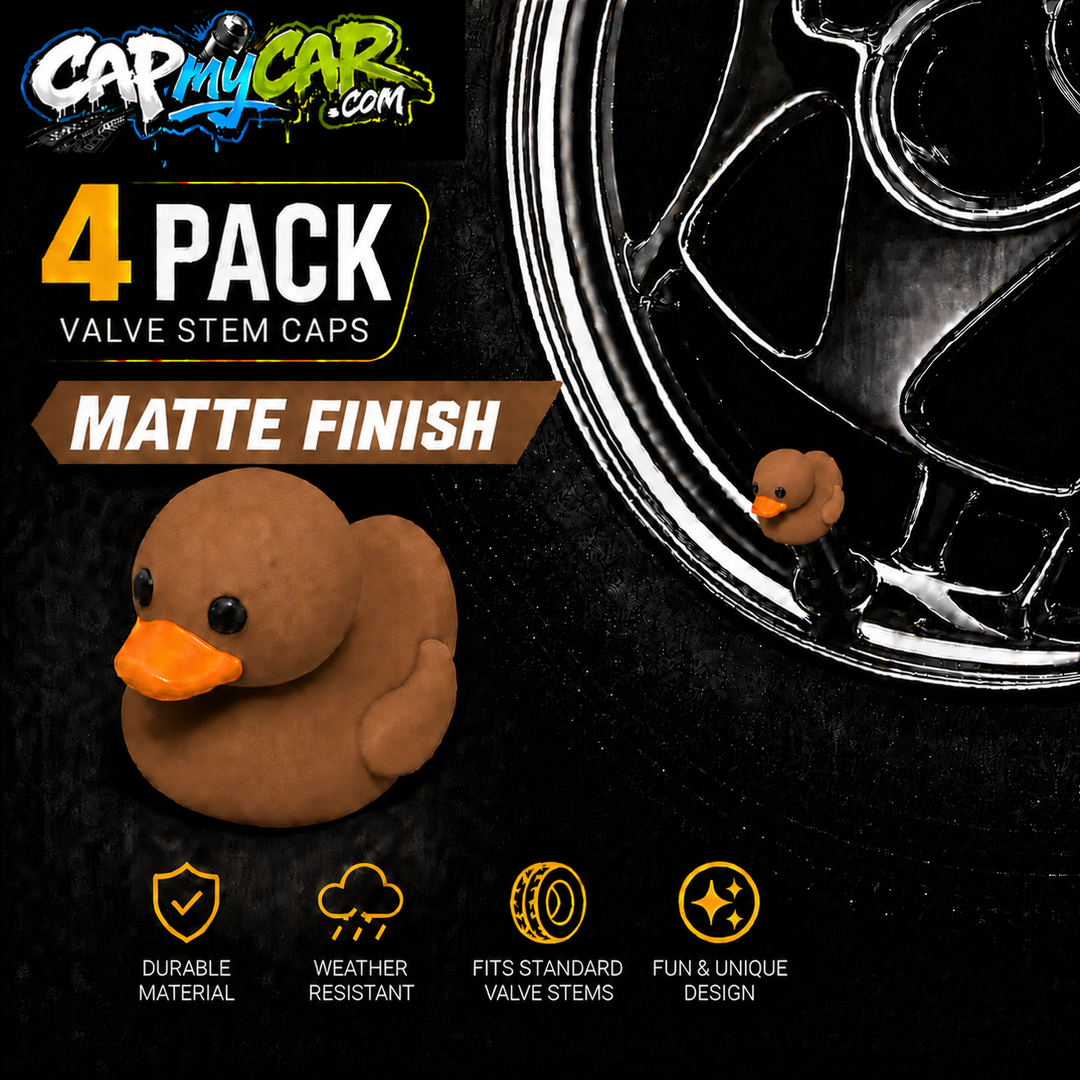 Duck Valve Stem Caps – Matte Finish Rubber Duck Tire Caps (4 Pack)
