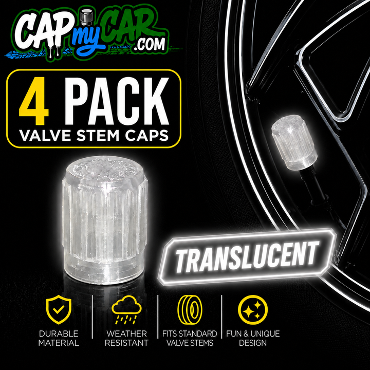 Translucent Tire Valve Stem Caps – Clear Colored 4 Pack | Cap My Car