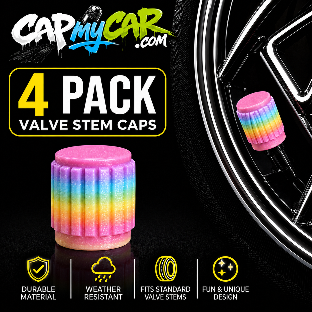 Rainbow Valve Stem Caps (4 Pack) – Colorful Tire Valve Covers for Cars, Trucks &amp; Bikes