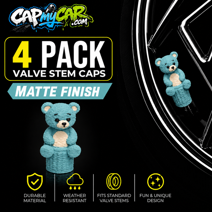 Matte Teddy Bear Valve Stem Caps (4 Pack)