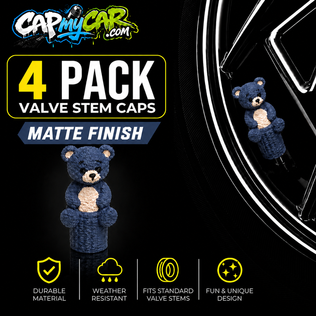 Matte Teddy Bear Valve Stem Caps (4 Pack)