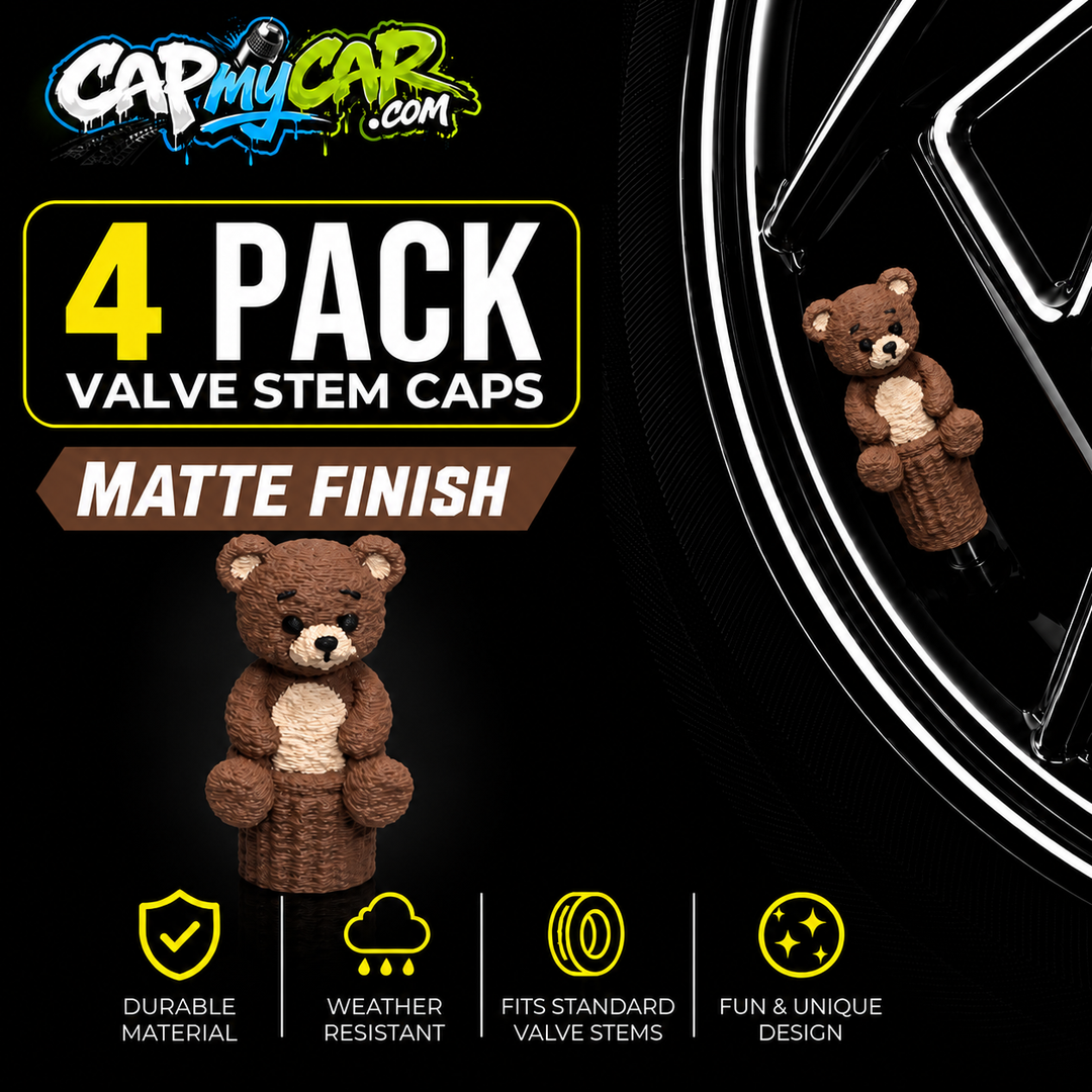 Matte Teddy Bear Valve Stem Caps (4 Pack)
