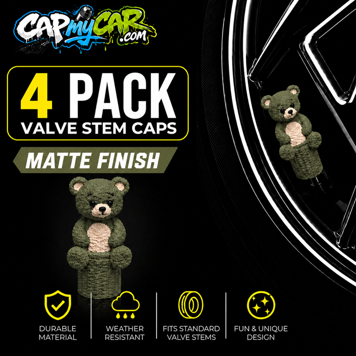Matte Teddy Bear Valve Stem Caps (4 Pack)