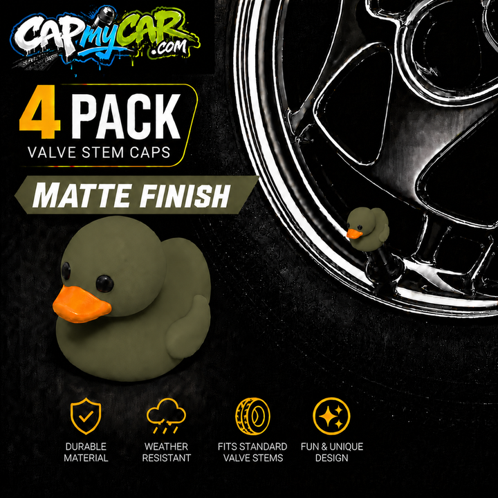 Duck Valve Stem Caps – Matte Finish Rubber Duck Tire Caps (4 Pack)