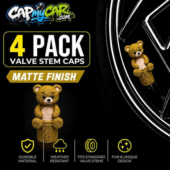 Matte Teddy Bear Valve Stem Caps (4 Pack)