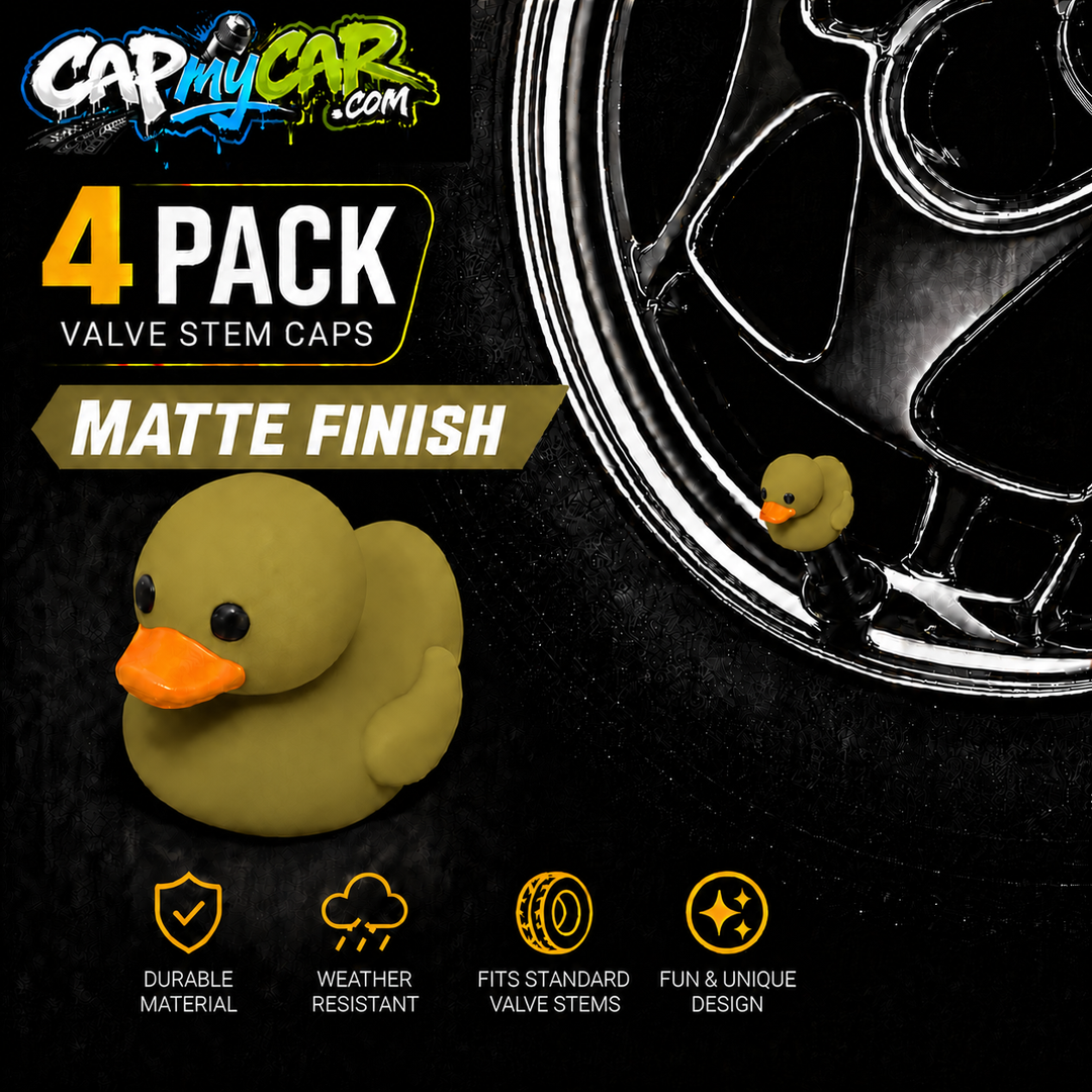 Duck Valve Stem Caps – Matte Finish Rubber Duck Tire Caps (4 Pack)
