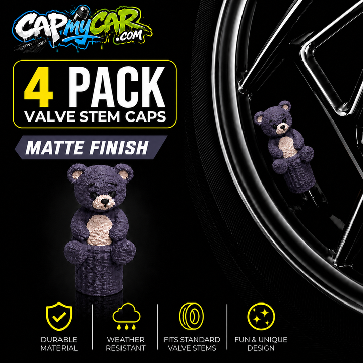 Matte Teddy Bear Valve Stem Caps (4 Pack)