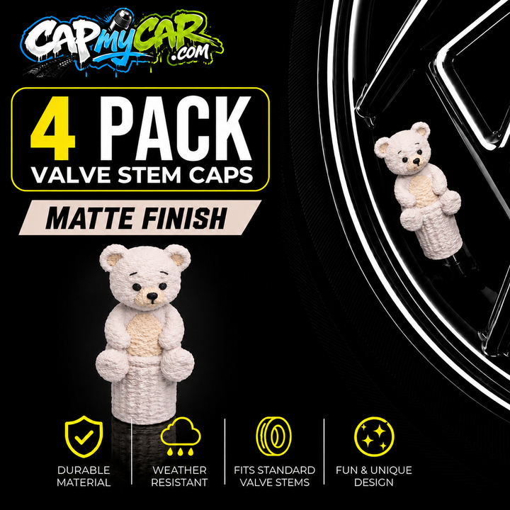 Matte Teddy Bear Valve Stem Caps (4 Pack)