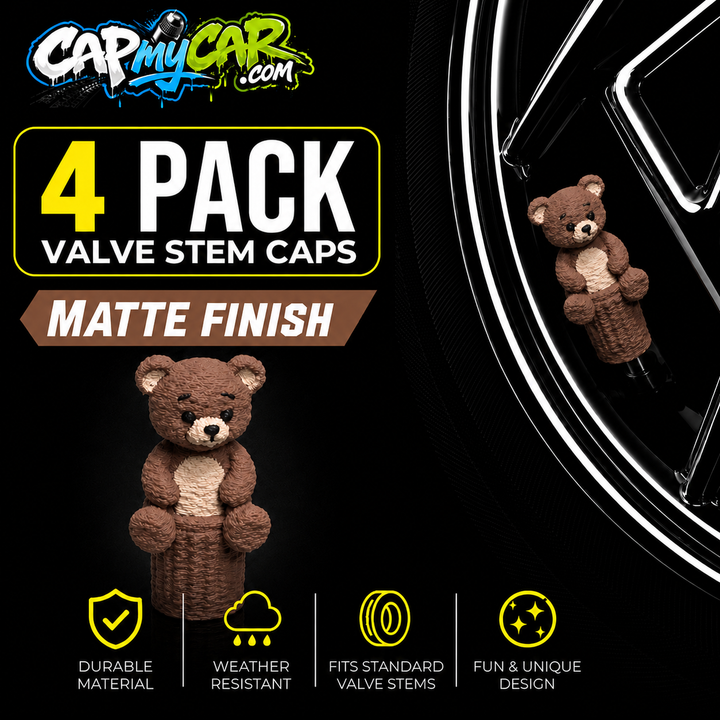 Matte Teddy Bear Valve Stem Caps (4 Pack)