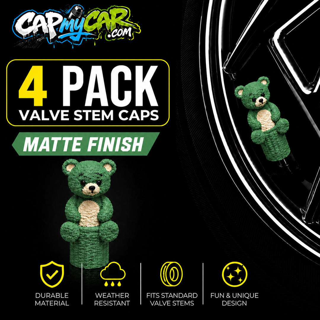 Matte Teddy Bear Valve Stem Caps (4 Pack)