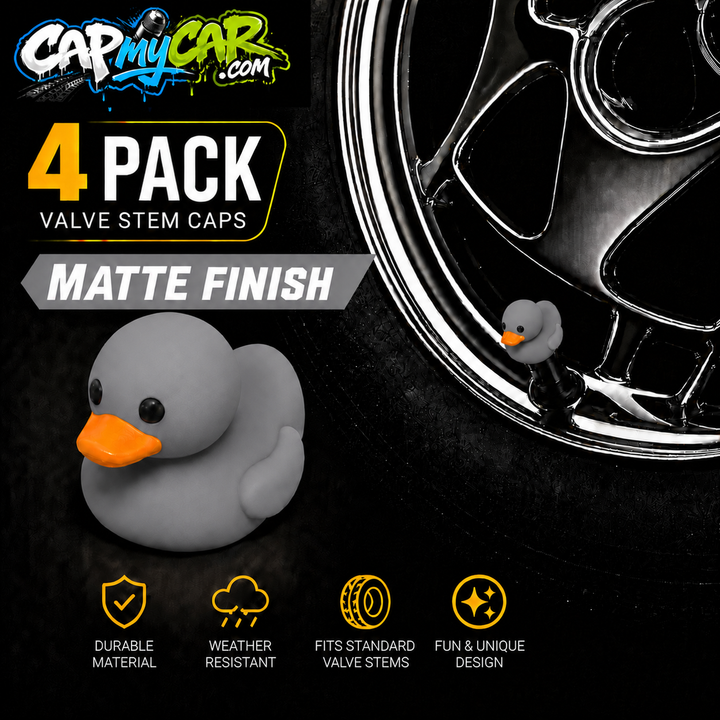 Duck Valve Stem Caps – Matte Finish Rubber Duck Tire Caps (4 Pack)