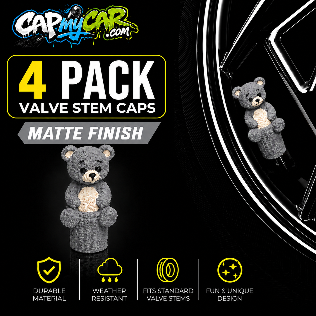 Matte Teddy Bear Valve Stem Caps (4 Pack)