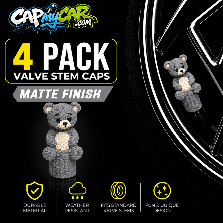 Matte Teddy Bear Valve Stem Caps (4 Pack)