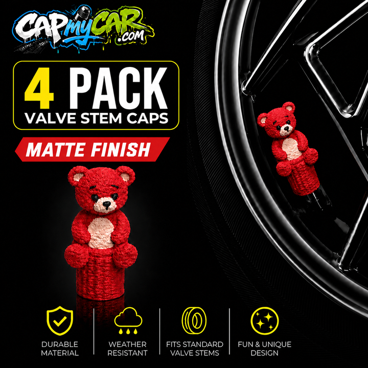 Matte Teddy Bear Valve Stem Caps (4 Pack)