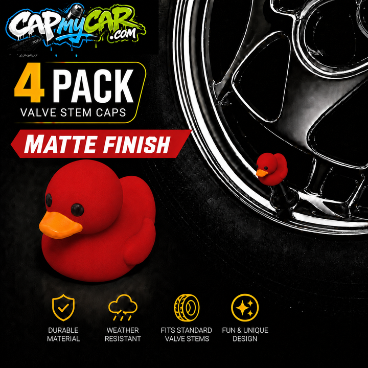 Duck Valve Stem Caps – Matte Finish Rubber Duck Tire Caps (4 Pack)