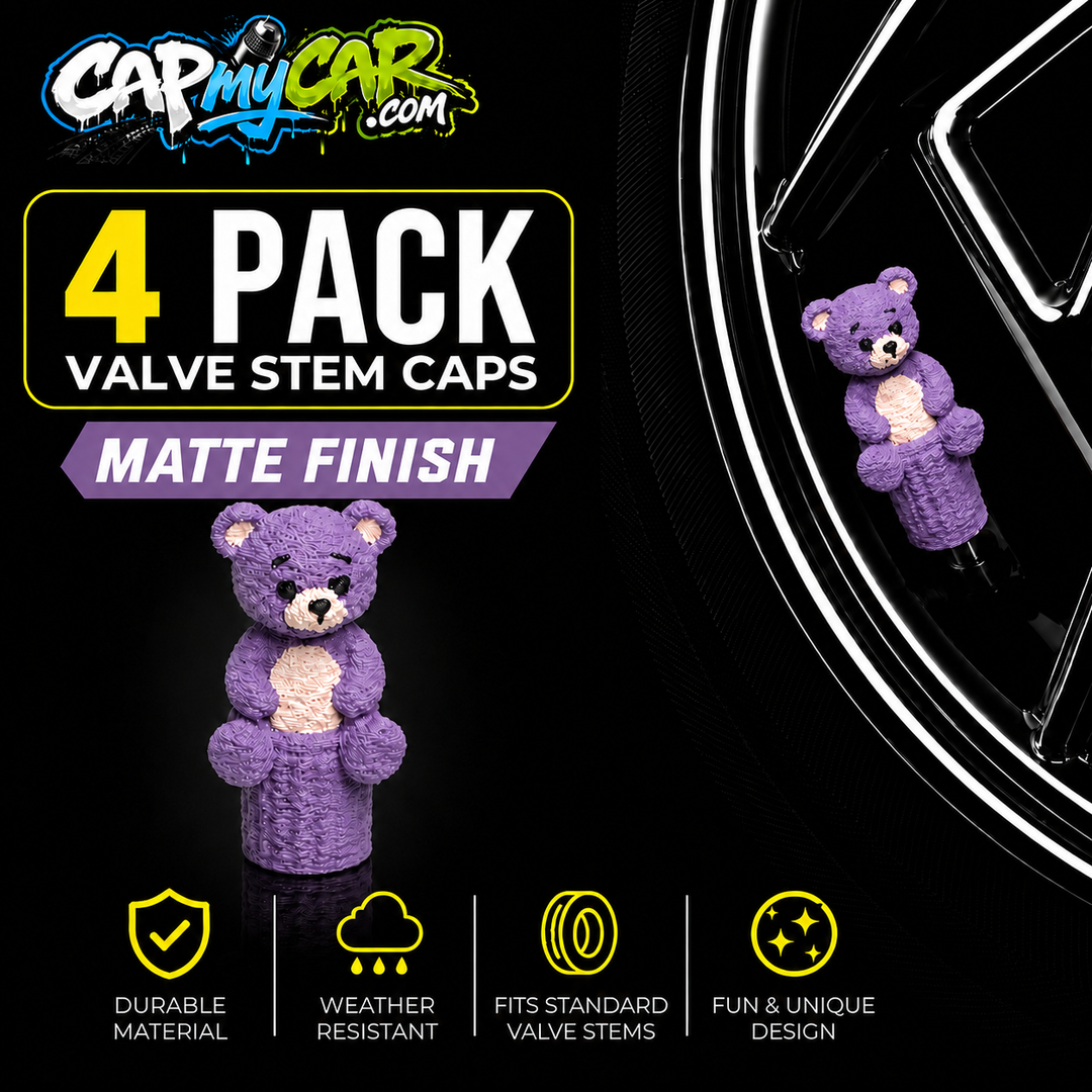 Matte Teddy Bear Valve Stem Caps (4 Pack)