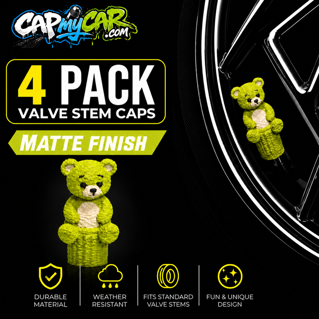 Matte Teddy Bear Valve Stem Caps (4 Pack)