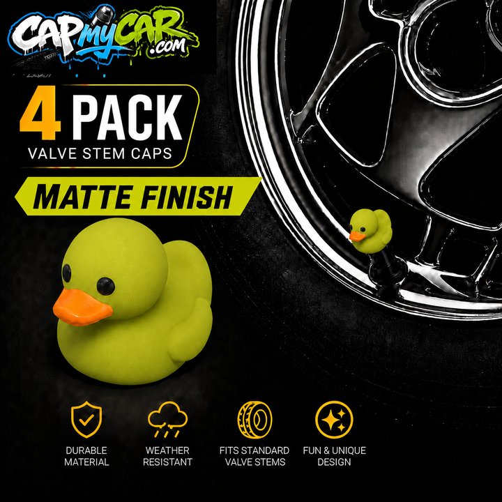 Duck Valve Stem Caps – Matte Finish Rubber Duck Tire Caps (4 Pack)