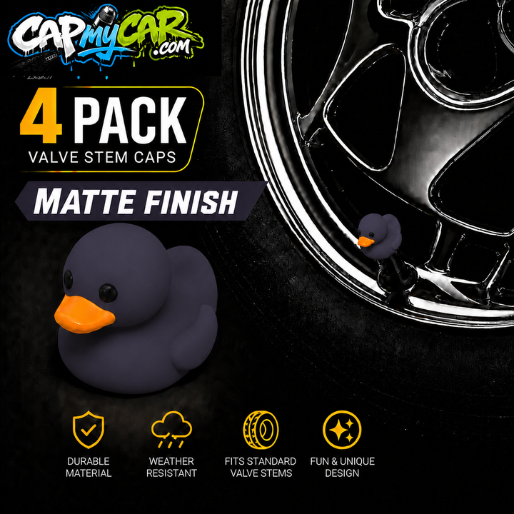 Duck Valve Stem Caps – Matte Finish Rubber Duck Tire Caps (4 Pack)