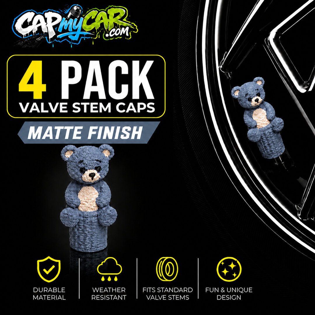 Matte Teddy Bear Valve Stem Caps (4 Pack)