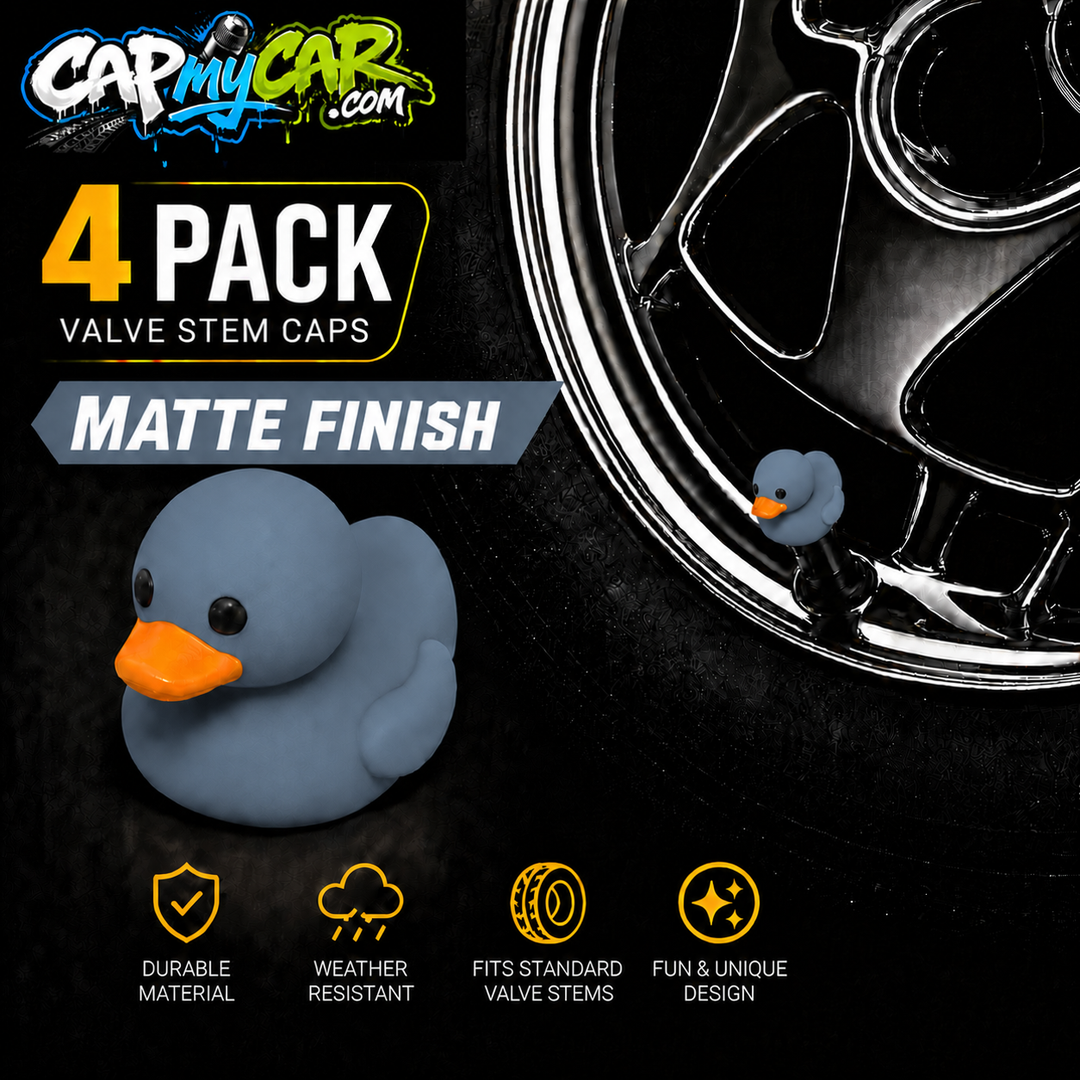 Duck Valve Stem Caps – Matte Finish Rubber Duck Tire Caps (4 Pack)