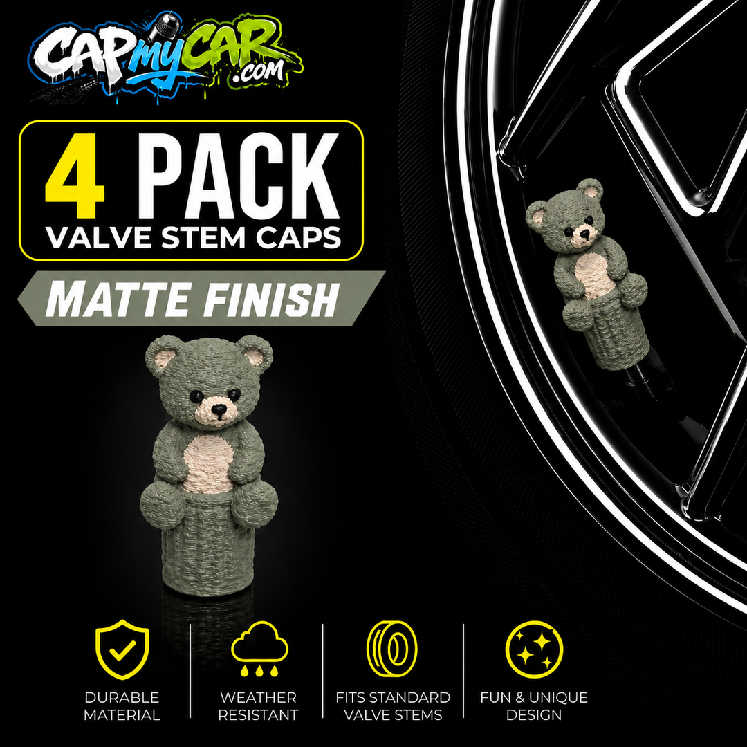 Matte Teddy Bear Valve Stem Caps (4 Pack)