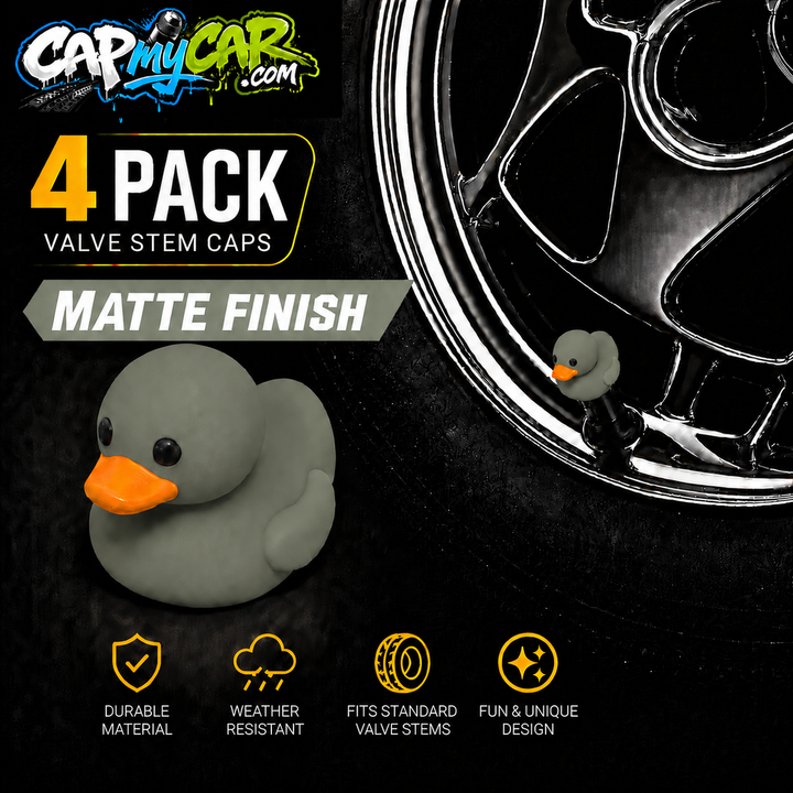 Duck Valve Stem Caps – Matte Finish Rubber Duck Tire Caps (4 Pack)