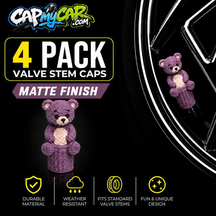 Matte Teddy Bear Valve Stem Caps (4 Pack)
