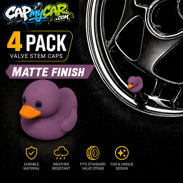 Duck Valve Stem Caps – Matte Finish Rubber Duck Tire Caps (4 Pack)