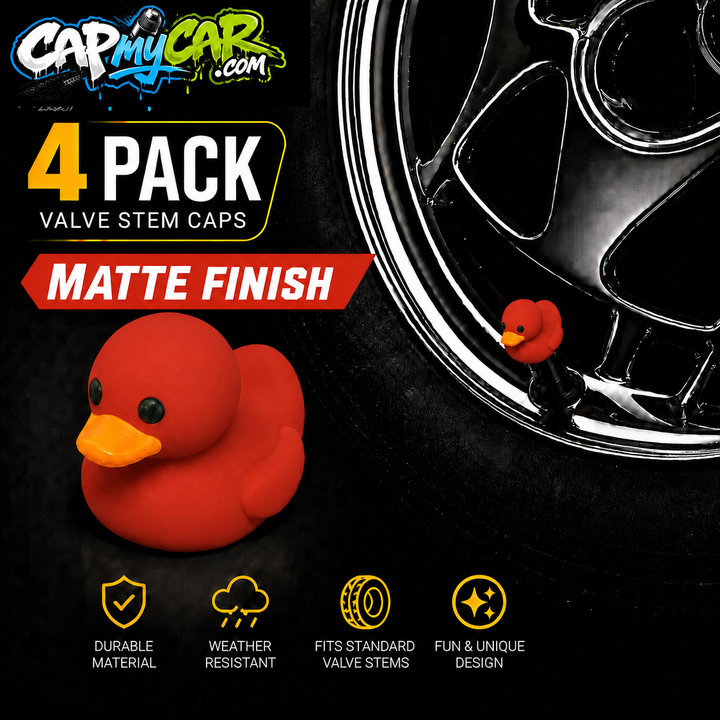 Duck Valve Stem Caps – Matte Finish Rubber Duck Tire Caps (4 Pack)
