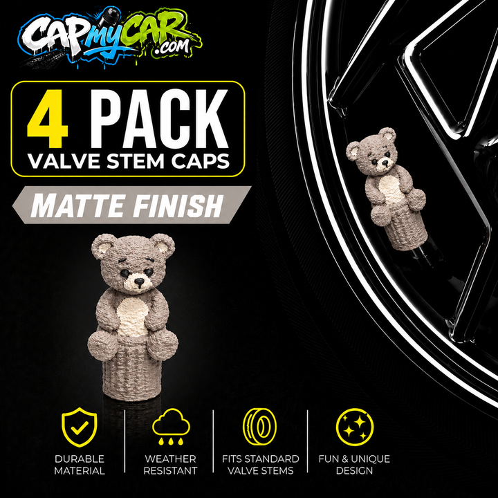 Matte Teddy Bear Valve Stem Caps (4 Pack)