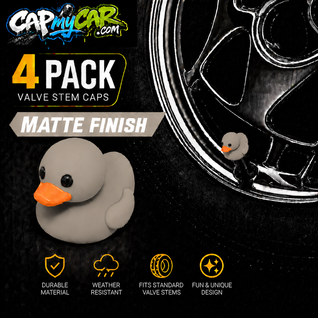 Duck Valve Stem Caps – Matte Finish Rubber Duck Tire Caps (4 Pack)