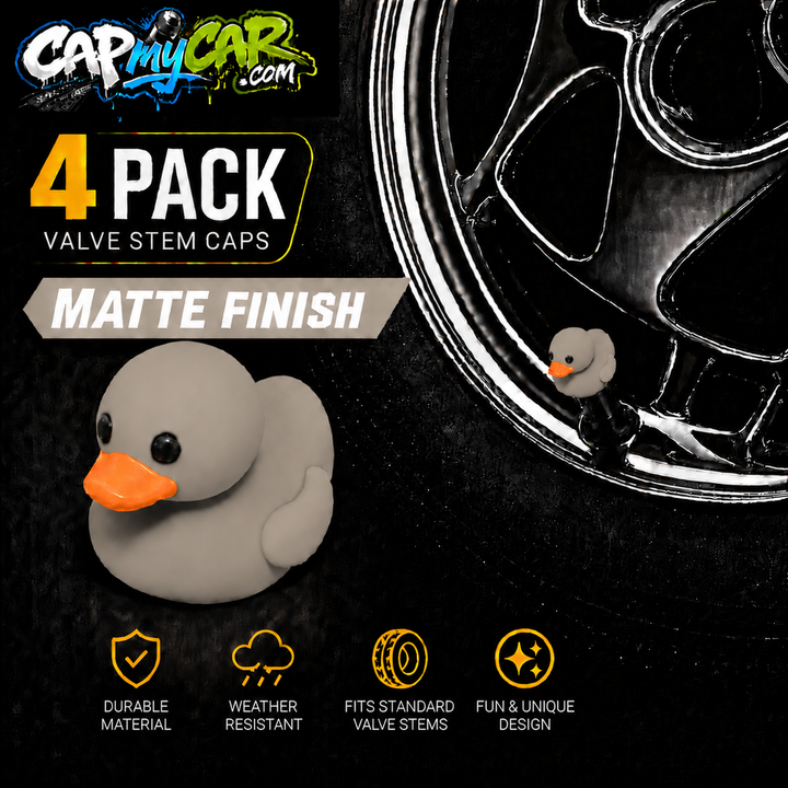 Duck Valve Stem Caps – Matte Finish Rubber Duck Tire Caps (4 Pack)