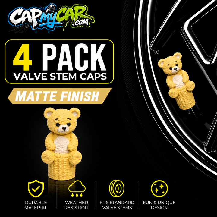 Matte Teddy Bear Valve Stem Caps (4 Pack)